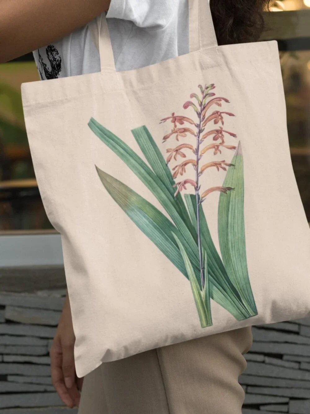 Belladonna Lily Vintage Floral Print Graphic Canvas Tote Bag